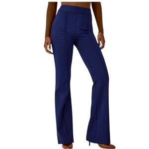SPANX Perfect Pant Hi-Rise Flare Blue Brown Houndstooth Jacquard XL NWT